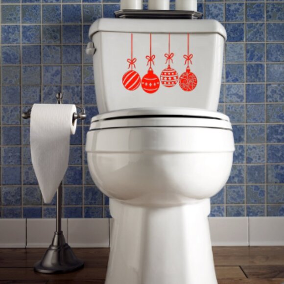 Christmas Red Ornament set Vinyl toilet decal:Holiday decor|Christmas Home Decor - Picture 2 of 4